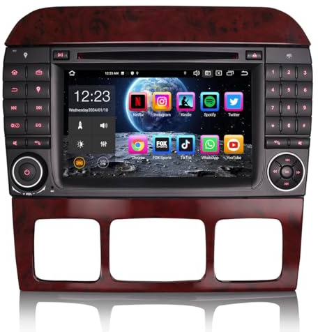 Erisin 8-Core Android 14 4GB+64GB GPS Navegación DVD Estéreo de Automóvil Reproductor 7 Pantalla Táctil para Mercedes Clase S/CL W220 W215 Soporta Bluetooth 5.0 Dab+ CarPlay Android Auto WiFi DSP
