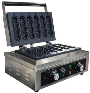L2G - Gaufrier Professionnel en Épi de Blé, 6 Gauffres Simultanés, Plaques AntiAdhésives en Aluminium, et Téflon. Température Réglable de +50°C à +300°C