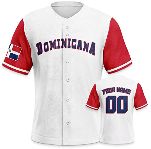 Yolovi Dominikanische Personalisiertes Baseball Trikot 3D Stickerei/Druck World Baseball Jersey mit Ihrem Namen und Nummer Hip Hop Baseball Shirt für Herren Damen Kinder, Small-6X-Large