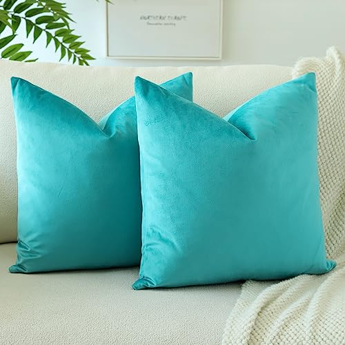 JOTOM Samt Kissenbezug Kissenhülle Sofakissen Dekokissen Kissenbezüge für Sofa Wohnzimmer Schlafzimmer 2er Set 45x45 cm Türkis