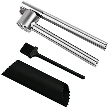 Aiweijia Set de presse-ail de qualité supérieure,Hachoir à ail durable en acier inoxydable 304,Hachoir à ail facile à nettoyer avec brosse de nettoyage et tube d'épluchage d'ail en silicone