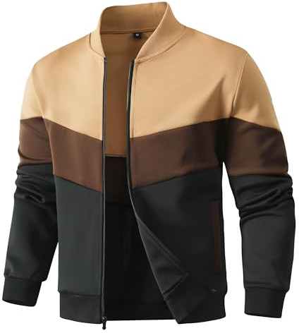 HYPESTFIT Men's Lightweight Jacket Casual Bomber Jacket Color Block Varsity Coat