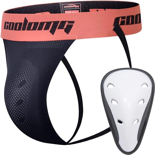 COOLOMG Herren Tiefschutz Suspensorium mit Cup für Kampfsport Taekwondo Eishockey Football Handball Schwarz L