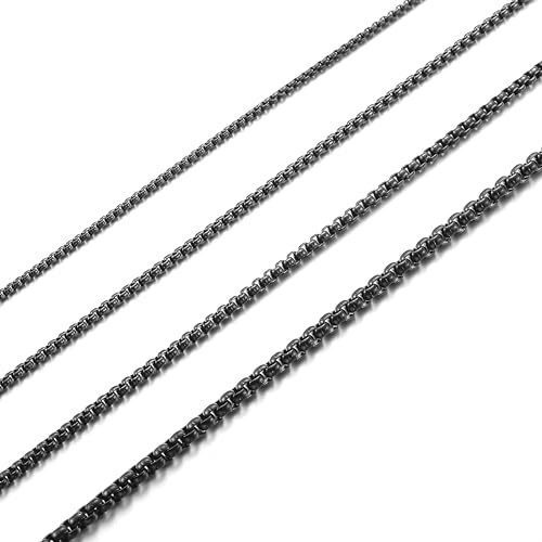 AFSTALR Cadena Acero Inoxidable Hombre Negro Collar Veneciana de Eslabones Cuadrados 2mm Ancho Box Chain Punk Caja Cadenas 50CM