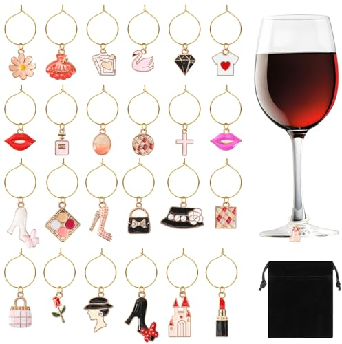 SANNIX Weinglas-Anhänger – 24 lustige Weinglasanhänger für Verkostungspartys, Zink, Kein Edelstein