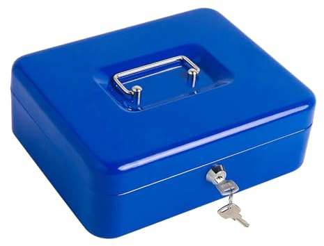 Kippen 10032B2 - Caja de caudales con bandeja para monedas. Color azul. Dimensiones: 200 x 160 x 90 mm.