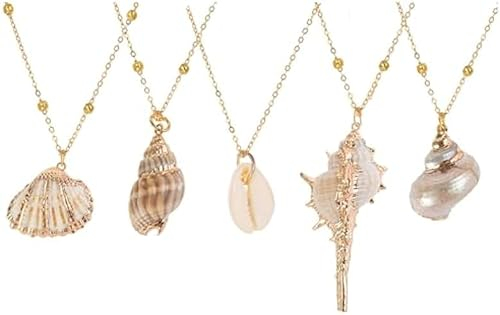 Muschel Halskette Choker für Summer Hawaiian - 5 Stück Natürliche Gold Rimmed Anhänger, Handmade Schmuck Geschenke für Frauen und Mädchen