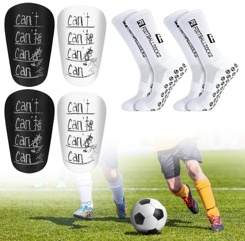 SKIKHN 2 par minifotbollsbenskydd och 2 halkfria strumpor, 9,9 x 6,1 cm mini shin pads och greppstrumpor för barn och tonåringar