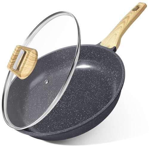 GiPP Poêle à Frire Antiadhésive en Céramique avec Couvercle– Poêle Saine et Non Toxique, Compatible Induction, Sans PFAS ni PFOA, Passe au Lave-Vaisselle, Manche Reste Froid(Gris,24cm+Couvercle)