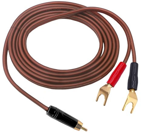 YARCHONN RCA to Y Spade Plug Speaker Cable Wire Cord, RCA Male to 2Y Spade Connector Adapter Audiophile OFC HiFi Speaker Audio Cord for Amplifier Subwoofer Audio System -6.6FT/2M