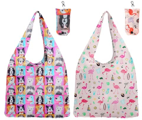 PEAPIN 2PCS Waterproof Foldable Shopping Bag Set Reusable Shopping Bags