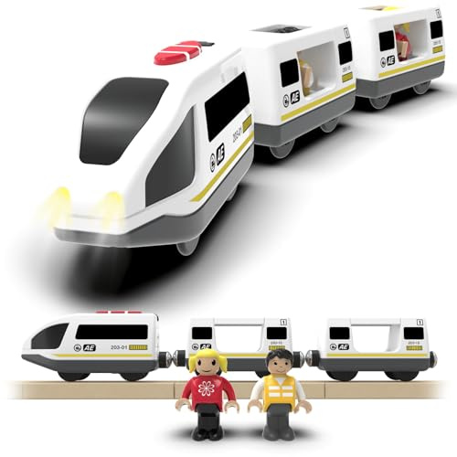 DxxD Tren Eléctrico de Juguete para Niños, Juguete de Vehículos con luz y sonido, Tren de Locomotora de Acción con Pilas, Compatible con Thomas, Brio, Regalos Coche para Niños 3 4 5 6 7 8 años, Blanco