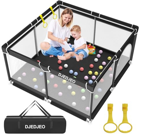 YUMBOT Parque Infantil Bebe,Parque Infantil 125x125cm Con Puerta de Seguridad,Malla Transpirable y Ventosas,2 Anillos Parque de Bebés,Centro de Actividades Interior y Exterior,Negro
