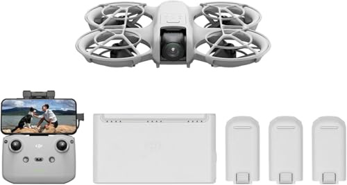 DJI Pack Neo Vuela Más, dron mini con cámara 4K UHD, 135 g dron que vuela siguiéndote,despega desde la mano,seguimiento de objetivos,QuickShots, vídeo estabilizado (Neo fly more combo)