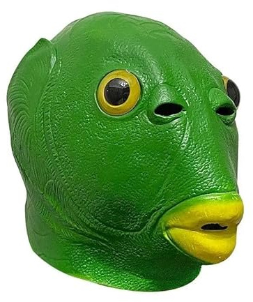 Sixfox Maschera di pesce verde in lattice, maschera piena di animali, divertente per carnevale, Halloween, festa di mascherata e sfilata