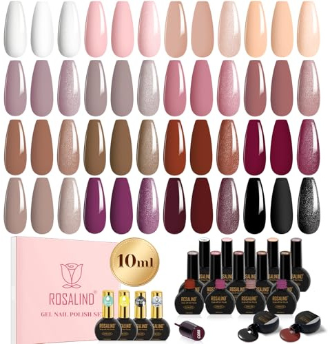 ROSALIND Pintauñas Semipermanentes, 20 Piezas 10ML Rosa Marrón Rojo Violeta Esmaltes Semipermanente, UV LED Esmaltes Semipermanentes Para Uñas con Base Coat Top Coat Nail Art Regalo Otoño Invierno