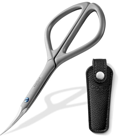 GöSol Cuticle Scissors Multi-Purpose Ultra Fine Curved Cuticle Scissor 420 Stainless Steel, Precision Pointed Tip Grooming Scissors for Eyebrow; Dead Skin; Manicure; Eyelash, Includes Leather Case