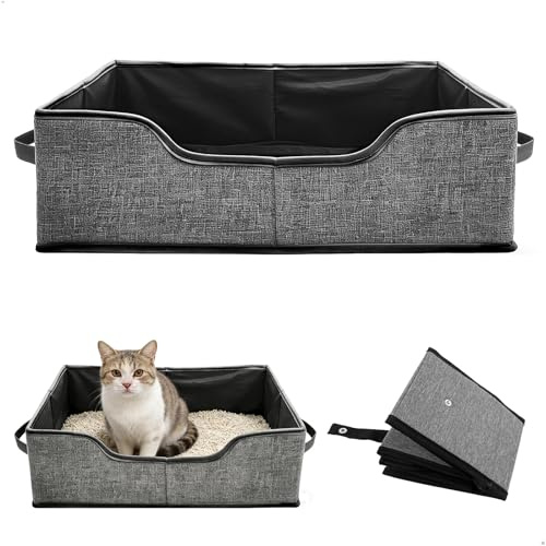 Bac Litiere pour Chat, Bac Litière Chat, Portable Maison Toilette Chats, Litiere de Voyage pour Chats en Tissu Oxford, Litière Lapin Bac pour Voyages en Voiture Camping Itinérant (Gris)
