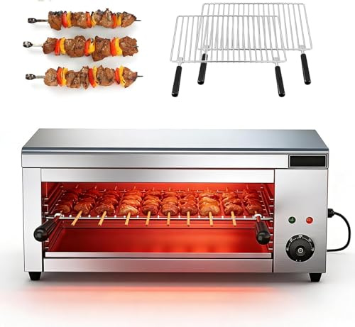 Kommersiell elektrisk salamandergrill, grill och ostsmältare, 2 avtagbara galler, rostfritt stål, bänk-/väggmontering, perfekt för biffar, kebab och fisk, 610x300x280mm