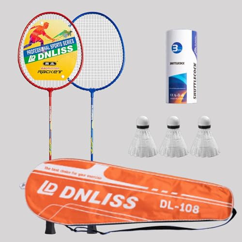 wisoolkic Barn Badmintonracket Legering Dubbelracketar För Utomhusspel Atletiska Färdigheter Roliga Fritidsaktiviteter Lättaste Badmintonracketar Förälder, Röd och blå, 3x Badboll 1x Väska
