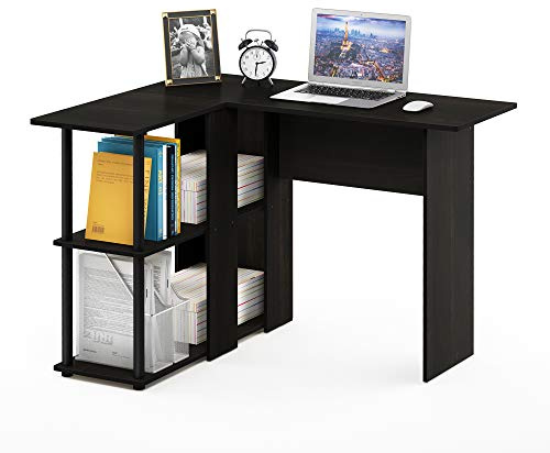 Furinno ABBOTT Desk, Gaming Desk with Bookshelf, L-Shape Computer Desk, Office Desk for Home Office, Bedroom, Espresso