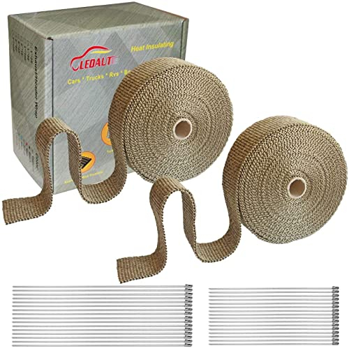 LEDAUT 2 rullar 5 cm x 127 cm titan avgasvärmningsrulle för motorcykel glasfiber värmeskyddstejp med rostfria band