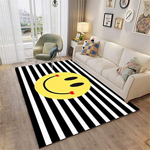 teppich jugendzimmer mädchen Schwarz Wohnzimmer Teppich schwarz gestreift und smiley weicher Teppich Anti-Rutsch teppiche für balkon 180x300cm teppich eingangsbereich innen 5ft 10.9''X9ft 10.1''