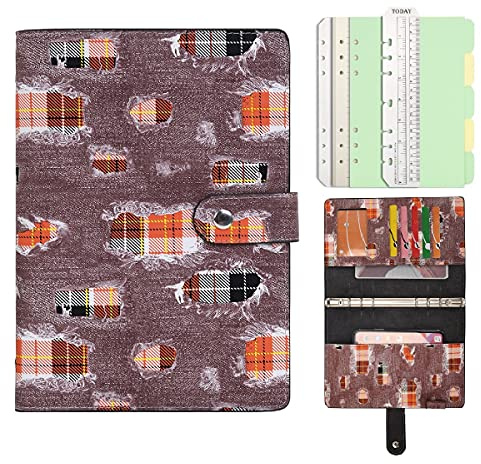 Påfyllningsbar läder anteckningsbok Portfolio Journal Spiral skrivmönster dagbok med fickor 100 gsm tjockt högskola fodrat linjerat papper för flygningar skolstart arbete och organisatörer (denim, A5)