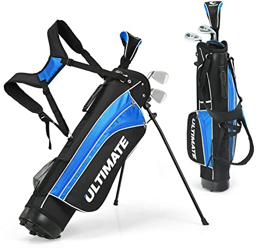 COSTWAY Junior Komplett Golfklubbset För Åldrarna 8 Till 10, Inkluderar 3# Fairway Wood, 7# & 9# Strykjärn, Putter, Skyddande Överdrag, Golfväska, Perfekt För Barn, Ungdomar, Pojkar Och Flickor (M)