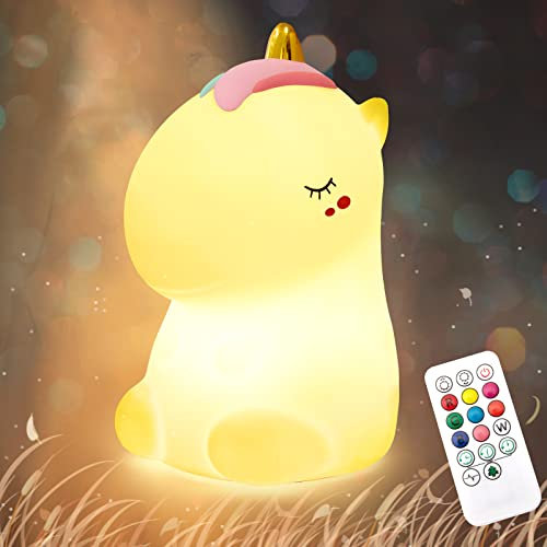 CHWARES Luce Notturna Bambini, Bambina Regalo Battesimo, 7 Multicolori unicorno Silicone Lampada Notturna per Bambini, USB Ricaricabile LED Luci Notturne per Cameretta Bambina Regalo Neonato