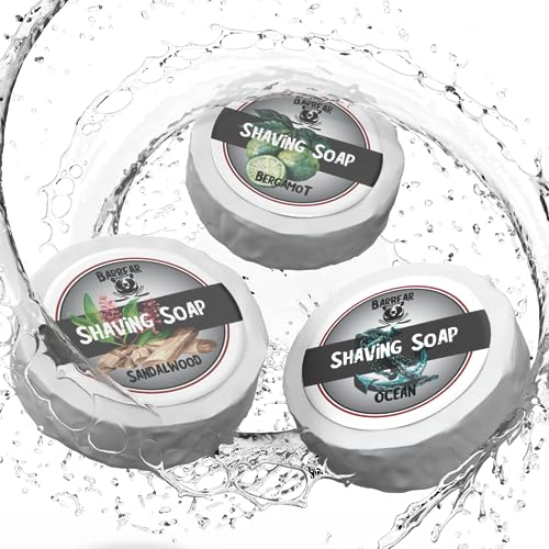 Barbear | 3 Rasierseifen Geschenkbox | Bergamot | Sandalwood | Ocean | Jumbo Size Seifen | Handgefertigt in Seifenmanufaktur | Power Formel für dichten Rasierschaum