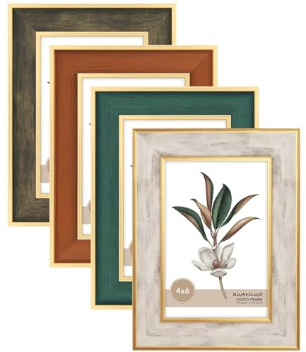 XUANLUO 4 Pack 6x4 Picture Frames for 15 x 10 cm Photo,Modern Style | Multi Colors,Table Top Display and Wall Hanging,HD Plastic Cover