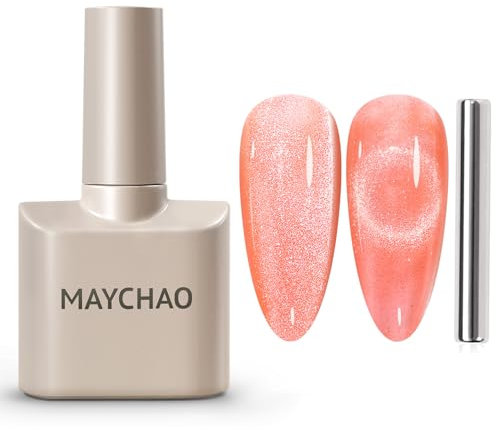 MAYCHAO 15ML Cat Eye Gel Nail Polish 1Pc Coral Magnetic Nail Polish with Magnet Soak off Holographic Cat Eye Gel Polish for Nail Art Manicure Salon DIY at Home