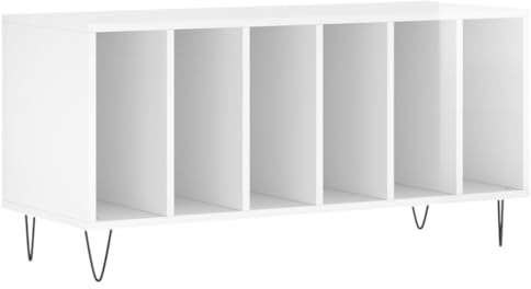 vidaXL Armoire à Disques, Support de Tourne-Disque, Armoire Latérale avec Rangement, Buffet de Salon, Moderne, Blanc Brillant Bois d'Ingénierie