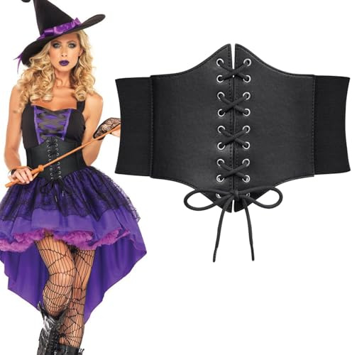 Norhogo 1 pcs Black Corset Waist Belt for Women, Elastic Costume Waist Belt, corset, Waspie Corset Belts for Women, Retro Theme Party Elastic wide costume belt, Corset Belt for Halloween