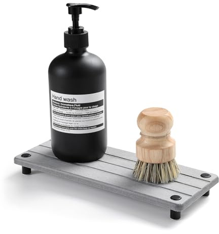 Razborci Snabbstentorkbricka Diatomit Svamphållare Matta, Kök Handfat Organisatör Handfat Caddy, Kök och Badrum Bänkskiva Smink Sminkbord Tandborste Flaska Tvålfat Rack, Ljusgrå, 25 cm x 10 cm