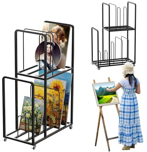 lesolar Estante de secado de arte, estante de almacenamiento extra grande con ruedas rodantes, caballete de almacenamiento de arte ajustable para tablero de dibujo, bloc de papel, estudios de arte,