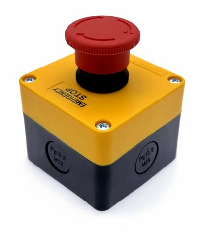 JZK 660 V 10A interrupteur d'arrêt d'urgence champignon rouge, interrupteur à bouton-poussoir en plastique rouge avec boîte de station, interrupteur à bouton d'arrêt électronique