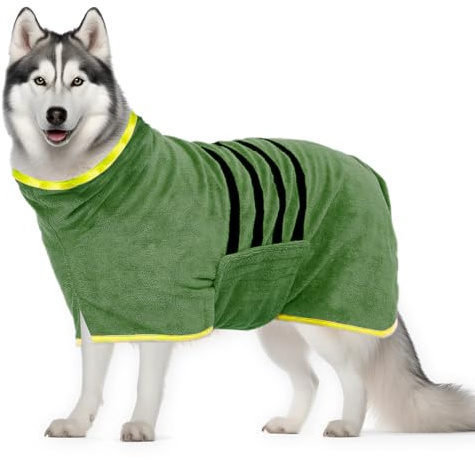 WUFANC Accappatoio Cane in Microfibra - Super Assorbente e Asciugatura Rapida - Asciugamano Cane Chiusura in Cinghie e Fascia Regolabile - Adatto per Cani di Taglia Grande, Media e Piccola