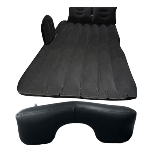 Matelas gonflable pour voiture - Flocage double face en PVC - Siège arrière épais de voiture avec 2 coussins - Lit gonflable noir avec coussin mobile - Lit de voyage pliable pour le camping