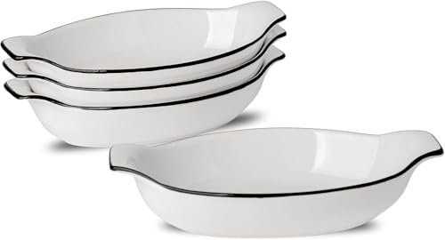 UIBFCWN Set di 4 Piatti da Forno in Ceramica, Piatti da Forno Ovali da 350ML, Pirofila Ovale in Porcellana con Manici per Lasagne Torta Tapas, 22,8 x 11,9 x 4,3 cm