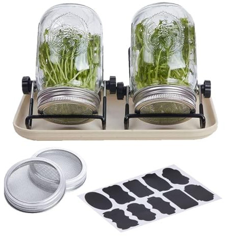 Kit de tarro germinado - Germinación de tarros de ancha con soporte de acero inoxidable y bandeja | Kit de cultivo de plántulas completo para principiantes, costo