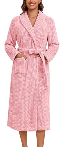 Ekouaer Women's Robe Long Plush Soft Bathrobe Cozy Warm Robes Shawl Collar Sleepwear with Pockets