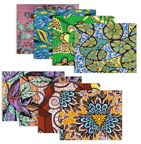 Tissu africain imprimé, lot de 8 coupons de tissu Ankara imprimé sous cire 50 x 40 cm en coton pour patchwork, tissus de quilting, chutes pour projets de bricolage, couture, fournitures de patchwork