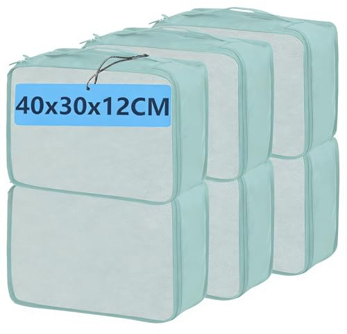 Grands cubes de rangement avec sac à linge, 7 pièces essentielles de voyage incluent 6 cubes d'emballage de même taille pour valises et 1 grand sac à vêtements sales (6 grands verts + 1 sac à linge)