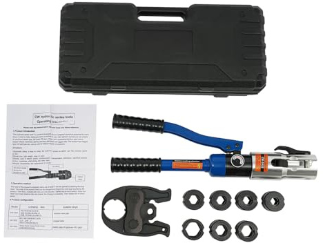 Fyssnn Pince à sertir hydraulique professionnelle 10 t pour tube en cuivre, pince à sertir avec matrices de contour 7 V, tête rotative et boîte à outils, sertissage haute performance pour électrique