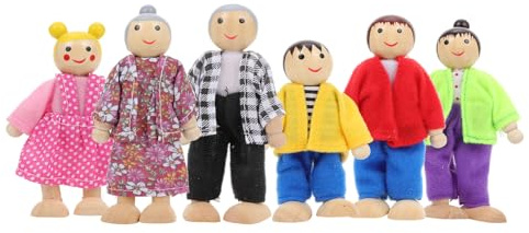 BESPORTBLE 6 pièces Famille de Poupées Bois Naturel Miniature pour Décoration Maison de Poupée Figurines Artisanales Bois pour Chambre Salon et Bureau