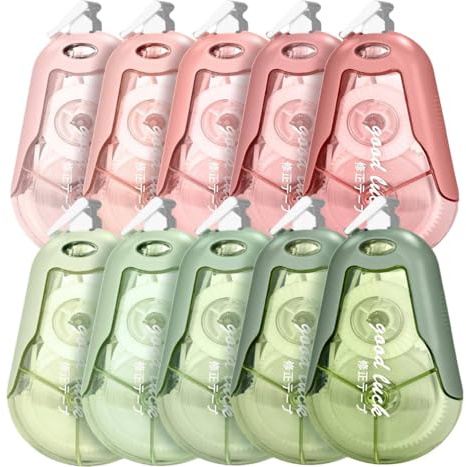 10 PCS White Out Tapes, Extra-large capacity 20m*5mm Instant Correction Tape Cute Correction Rollers Aesthetic Stationery for Students Office Workers Home School Stationery Supplies(5 Green + 5 Pink)