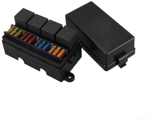 Panel de fusibles de hoja de 12 vías con salidas de relé de 4 pines de 12 V 40 A y soporte de fusibles de paleta para coche, caravana, barco, uso eléctrico marino (con fusible)