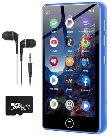 Lettore MP3 Spotify 144 GB con Bluetooth e WiFi, AGXOV MP4 Lettore Musicale con Schermo Touchscreen da 4,02 Pollici, MP3 Android Portatile con Audible, Deezer, Play Store, Blu